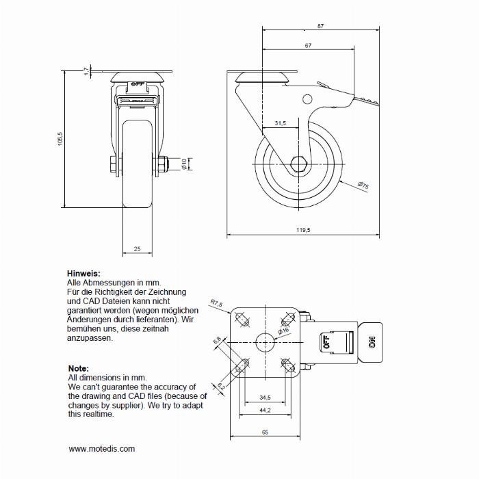 Rollers 75 plate fitting with brake