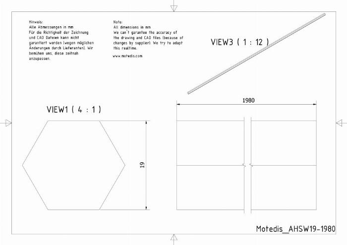 Aluminium hexagon SW19 length 1980 mm
