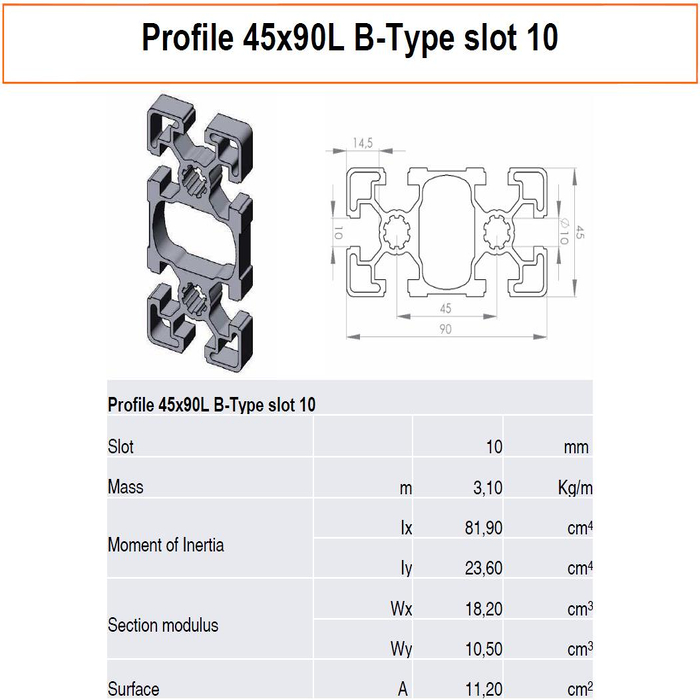 Alumínium Profilok 45x90L B-típusú nyílás 10