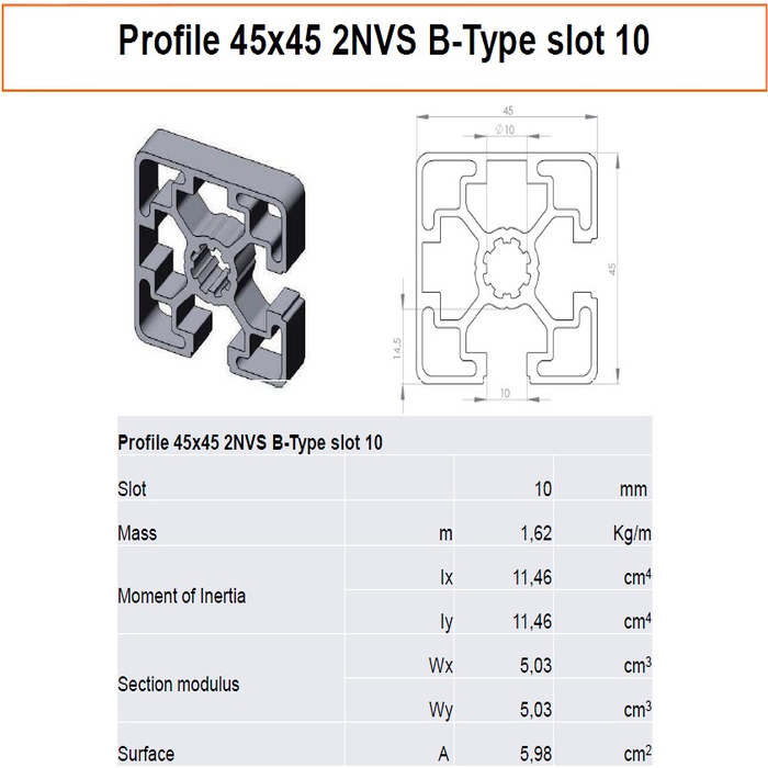 Profil 45x45 2NVS B-Type 10. nyílás