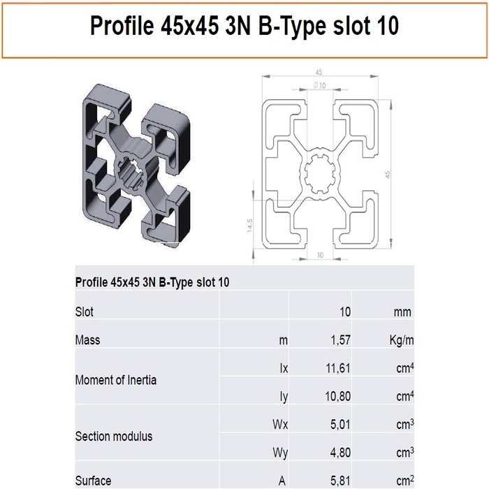 Profil 45x45 3N B-típusú foglalat 10