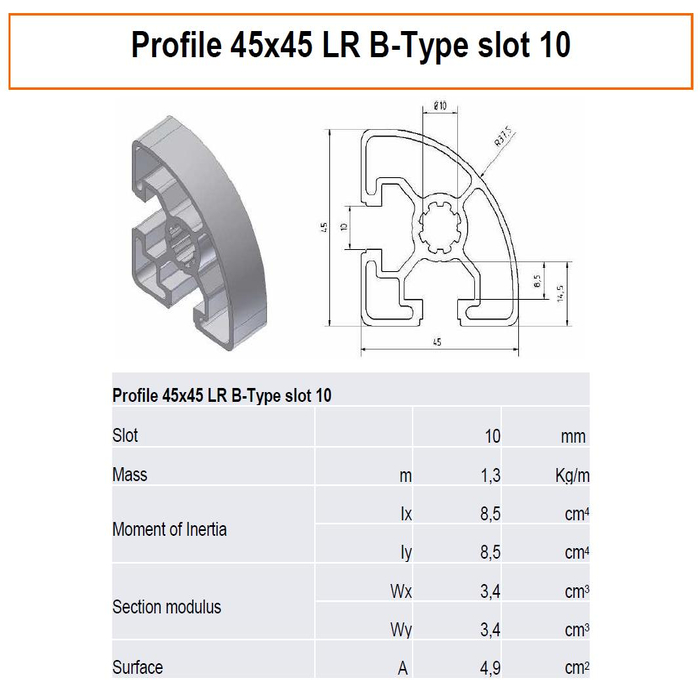 Profil 45x45 LR B-típusú foglalat 10