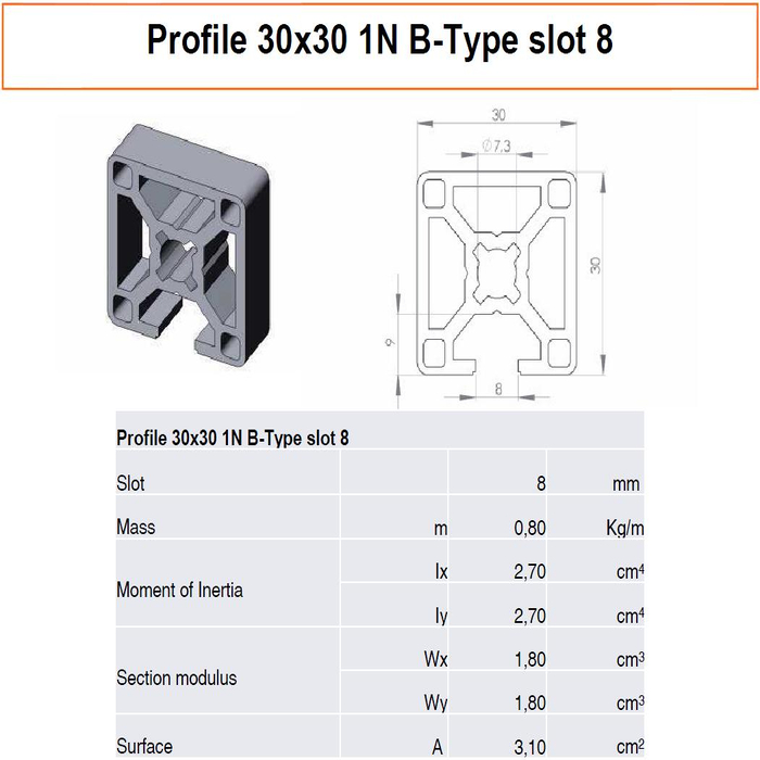 Profil 30x30 1N B-típusú foglalat 8