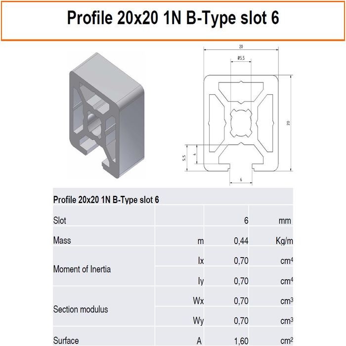 Profil 20x20 1N B-típusú nyílás 6