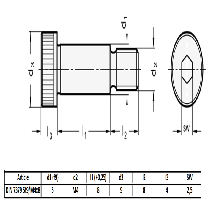 Fitting screw DIN 7379 5f9/M4x8