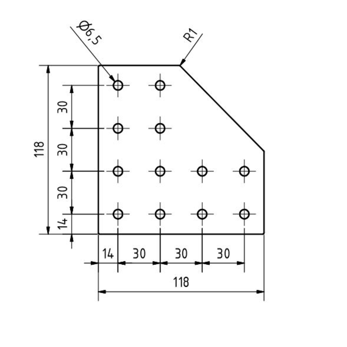 L connector plate 118x118x3, Laser cut