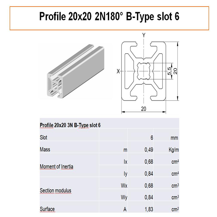 Profil 20x20 2N180 B típusú nyílás 6