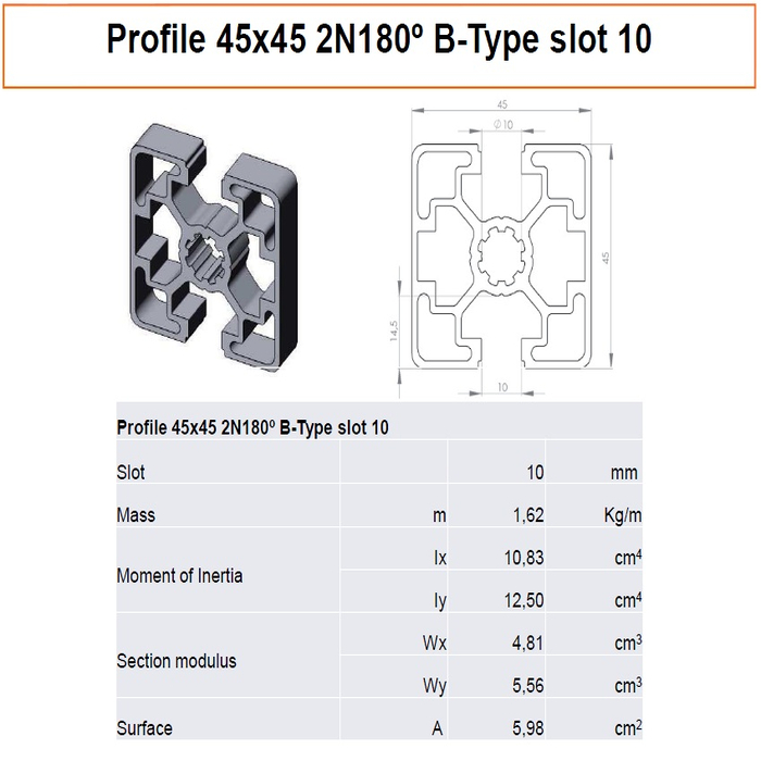 Profil 45x45 2N180 B-típusú 10. nyílás