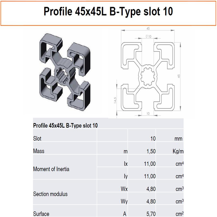 Alumínium profilok 45x45L B-típusú nyílás 10