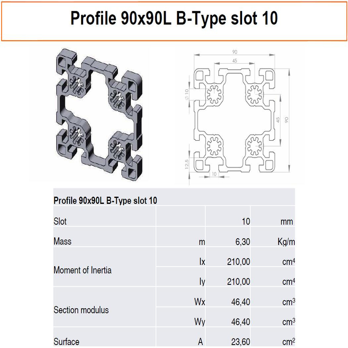 Profil 90x90 L B-típusú nyílás 10