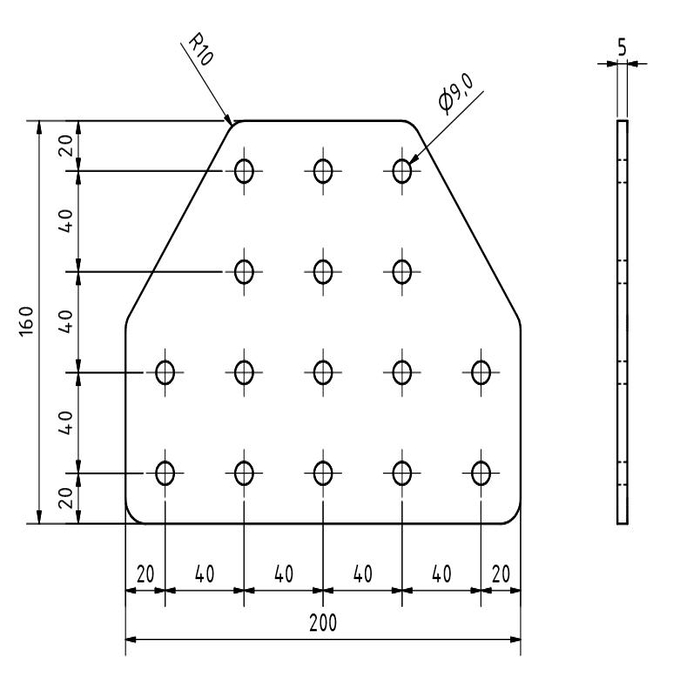 T-connector plate 200x160x5, Laser cut