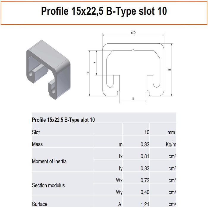 Profil 15x22,5 B-típusú nyílás 10
