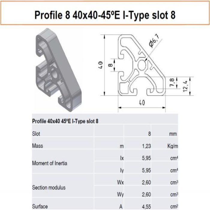 Profile 40x40E-45° I-Type Slot 8
