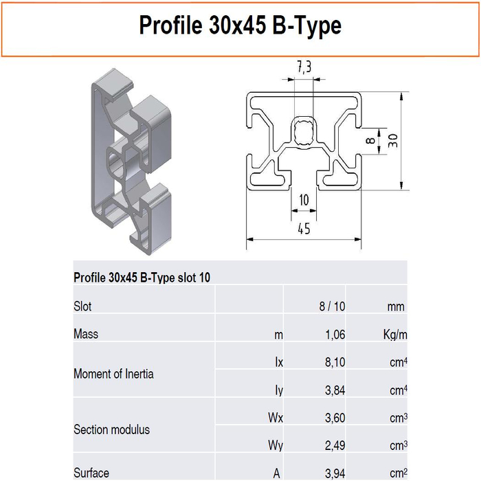 Profil 30x45 nyílás 8/10 B-típus