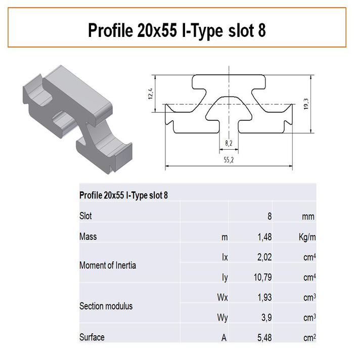 Profil 20x55 I-Type Slot 8 ? Panel csatlakozási profil