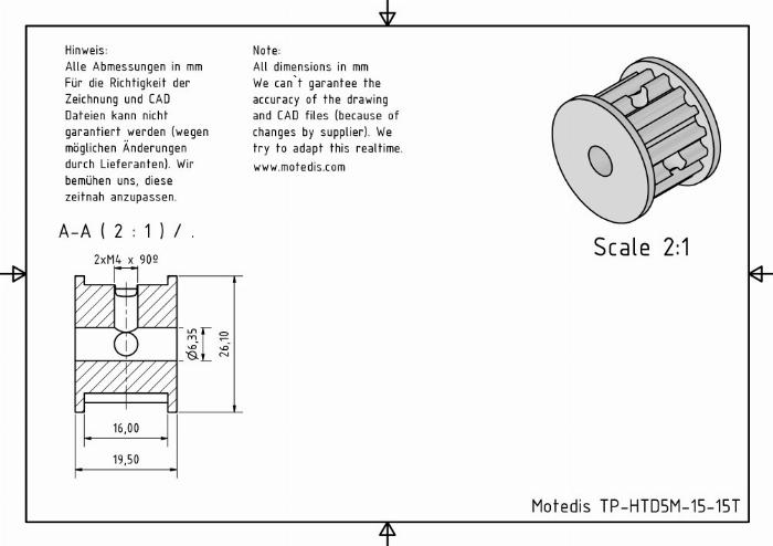 Timing belt pulley HTD5M 15 tooth NEMA23
