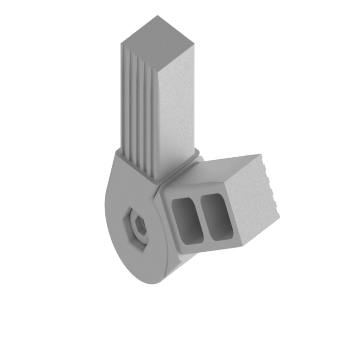 Plug connector with joint 60° 2D2 made of PA for square tube 25x25x1.5. 2-dimensional 2-way connector with joint 60°
